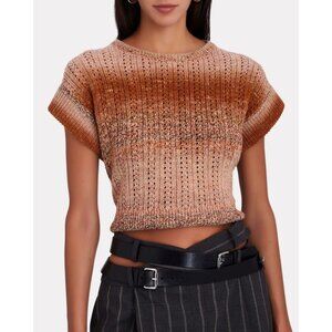INTERMIX Erica Cropped Ombré Knit Wool Blend Short Sleeve Sweater Size M Women's